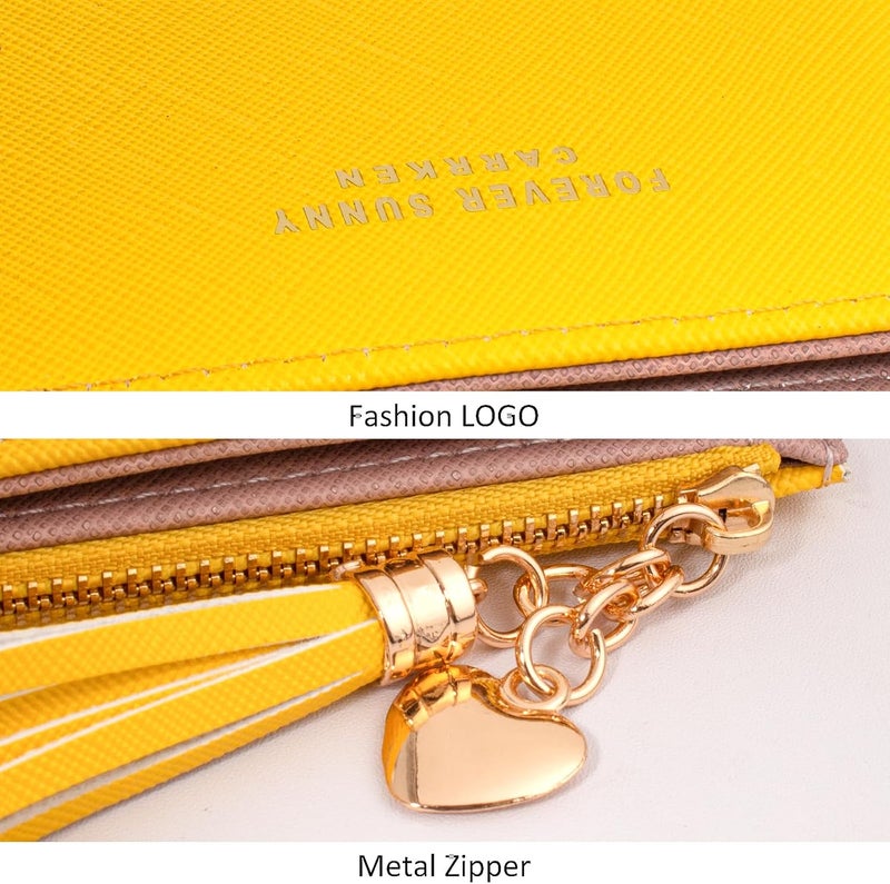 KOTORA Womens Small Wallet Girls Tiny Slim Wallets Pretty Mini Card Holder Thin Short Zip Coin Purse with Love Pendant and Tassels (Yellow) - Image 4